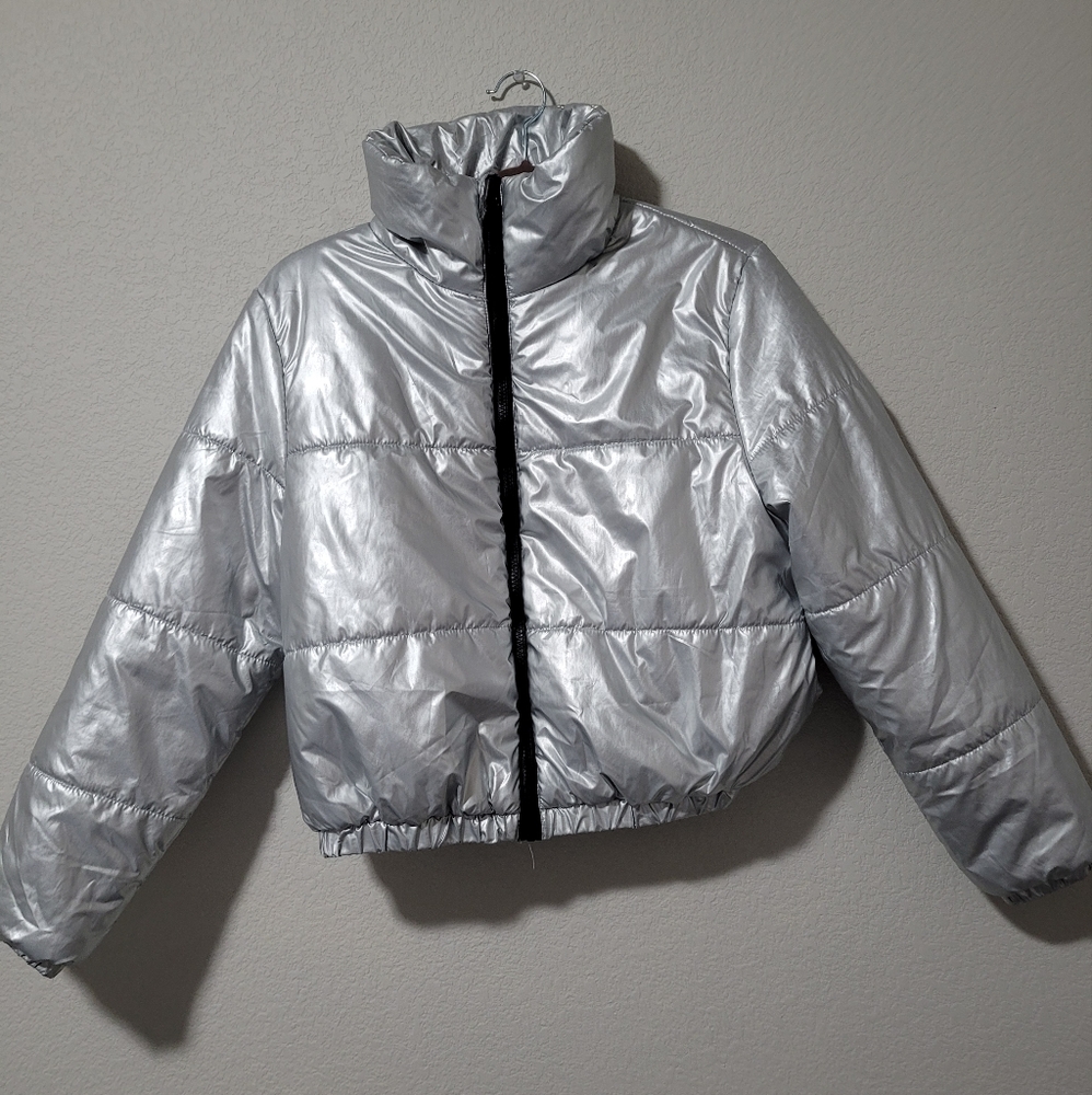 Silver puffer coat